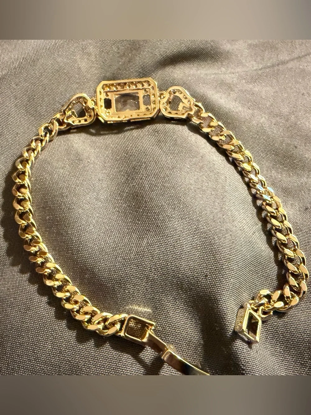 Gold-Tone Chain Bracelet with Rectangular Crystal Accent